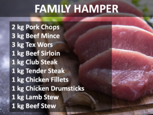 Picture of slices of meat and description of the family hamper