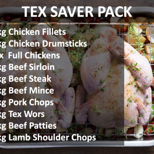 Picture of 2 whole chickens and the Tex saver pack description