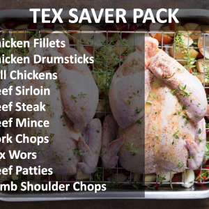 Picture of 2 whole chickens and the Tex saver pack description